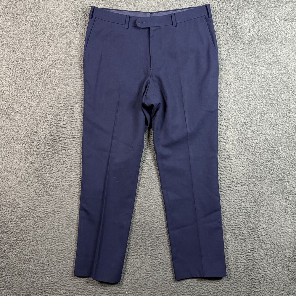 Suitsupply Pants Mens 34x29 Blue Brescia Slim Fit Traveller Wool Dress Trousers